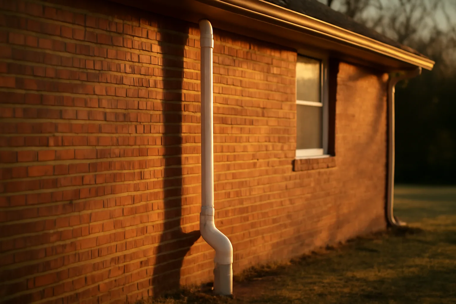 Exterior radon mitigation pipe on an Alabama home